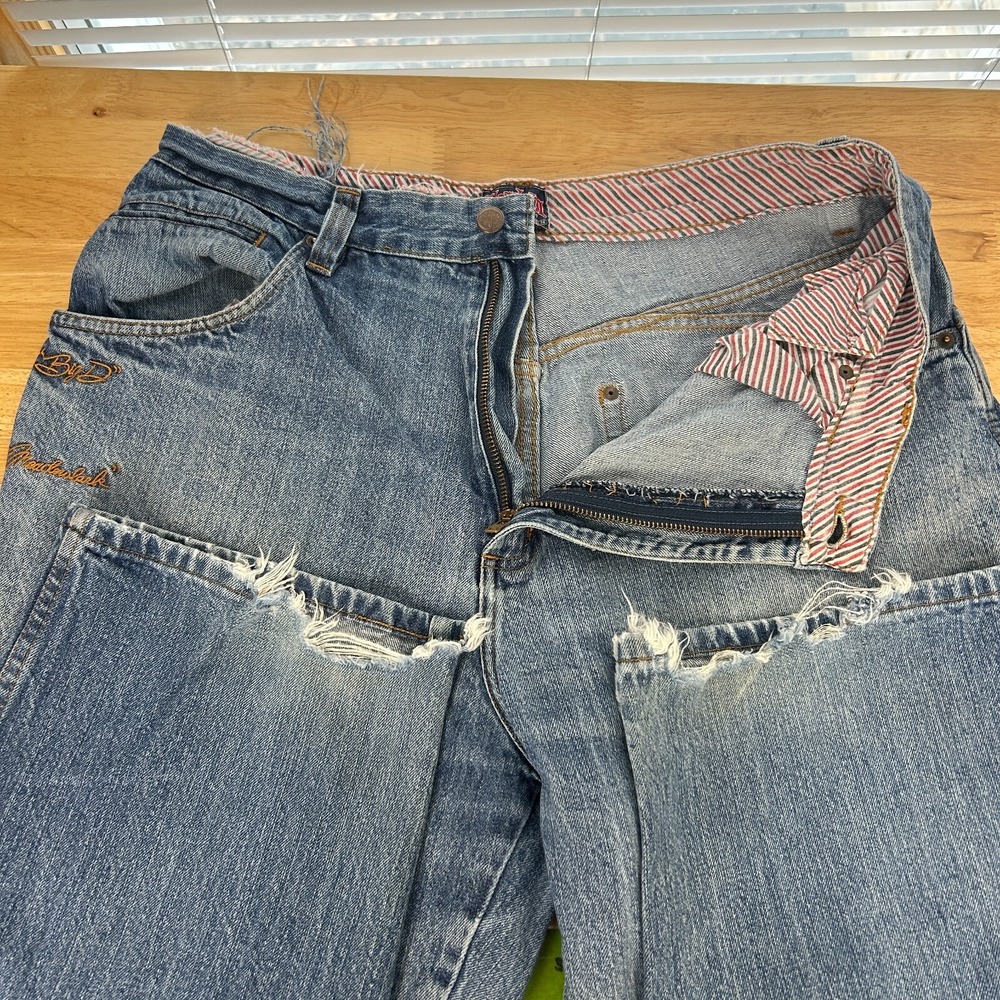 VTG Y2K Platinum FUBU Harlem Globetrotters 38x34 Loose Denim Jeans Distressed - Picture 6 of 13